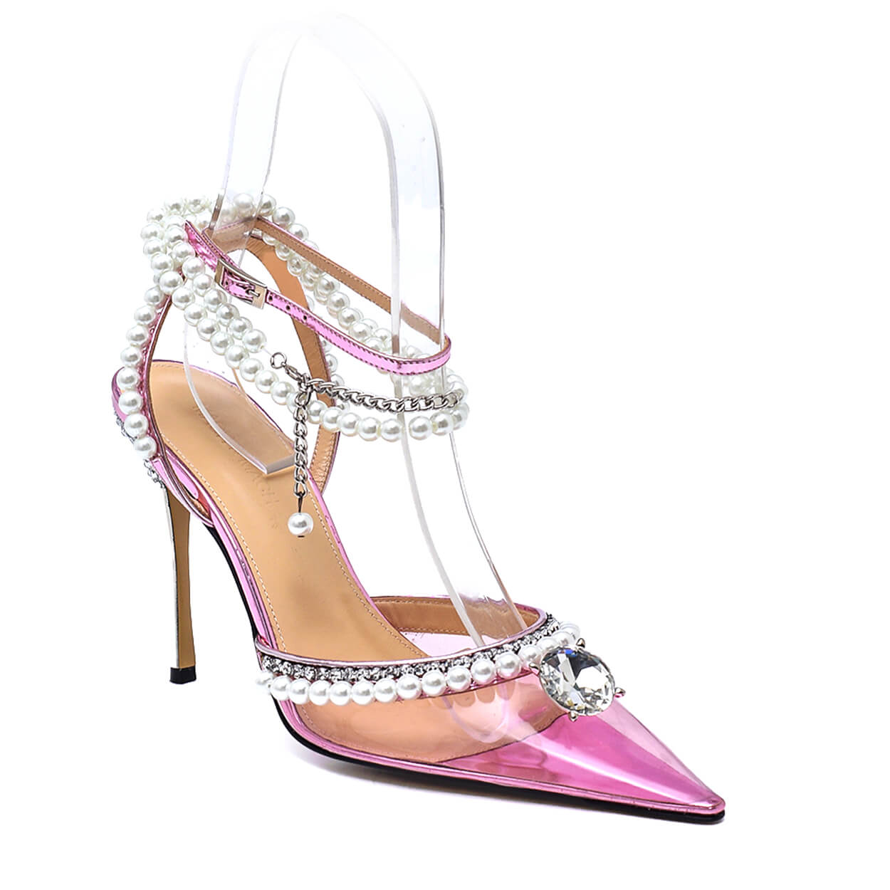 Mach & Mach -Bubblegum Pvc & Patent Leather Diamond of Elizabeth Pearl Sandals